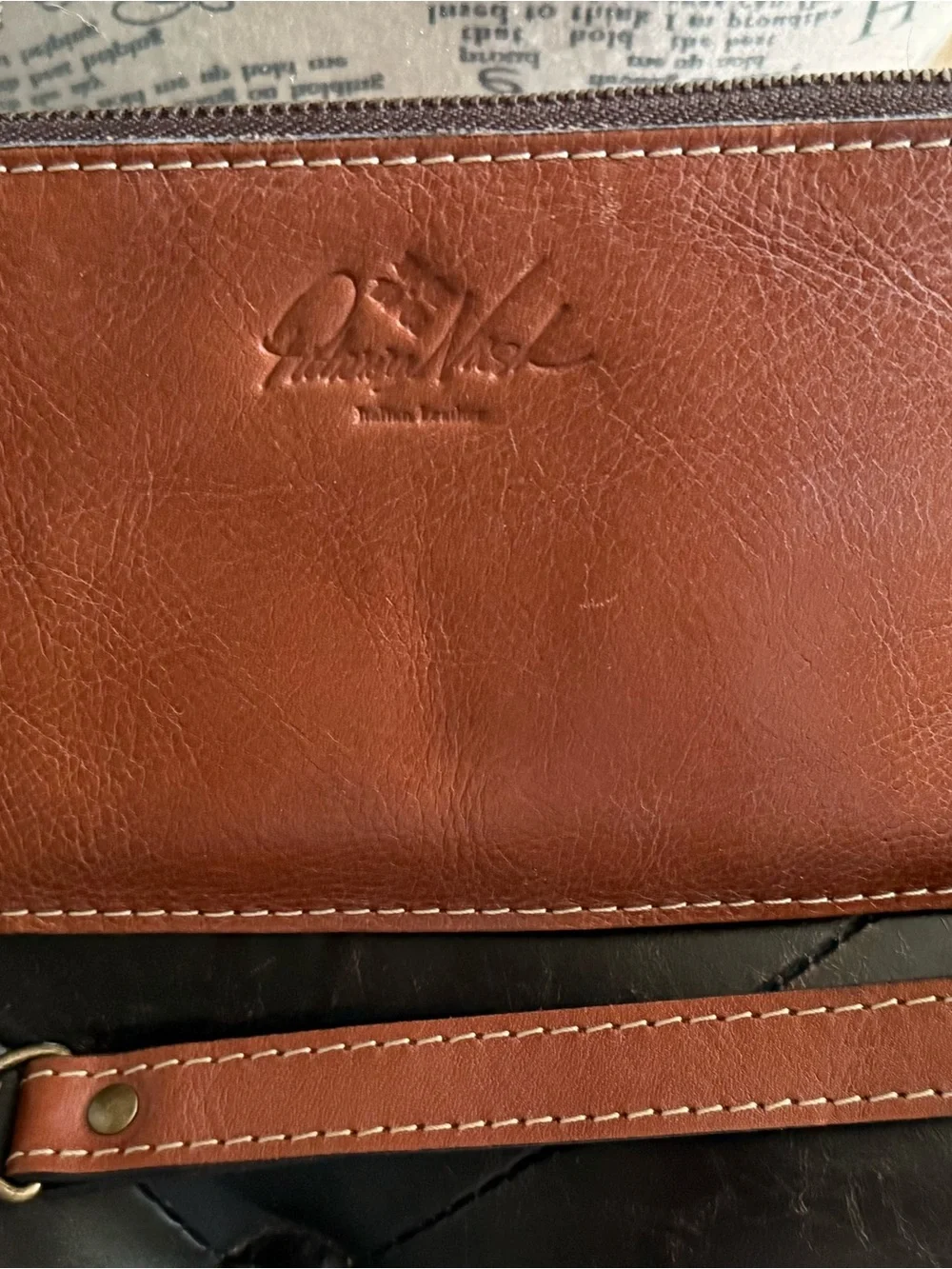 Patricia Nash Brown Leather Zip Wristlet Pouch